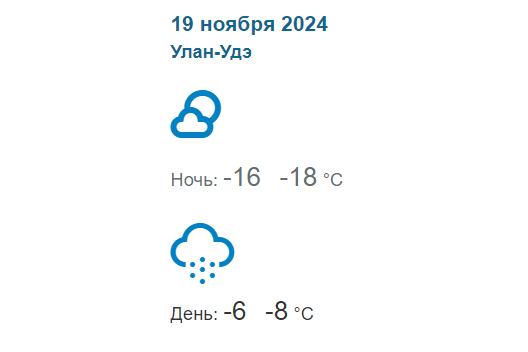 Погода в Бурятии 19 ноября 2024 года